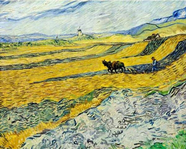 Campo com camponês arando e o moinho – Van Gogh Vincent Van Gogh Master Apollon