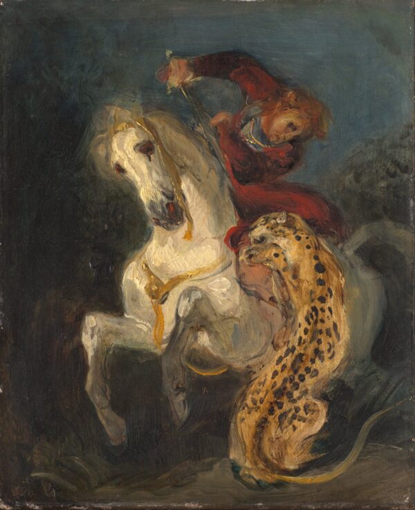 Um cavaleiro atacado por um jaguar – Eugène Delacroix Eugène Delacroix Master Apollon