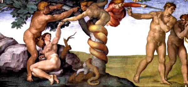 Pecado e expulsão do paraíso. Pintura da Capela Sistina em Roma – Michelangelo Michelangelo Master Apollon