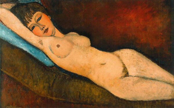 Nu Couché au coussin Bleu – Amedeo Modigliani em português brasileiro é: Nu Deitado no Travesseiro Azul – Amedeo Modigliani Amedeo Modigliani Master Apollon