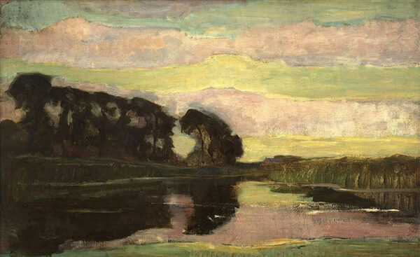 Paisagem de rio com céu rosa e amarelo – Mondrian Piet Mondrian Master Apollon