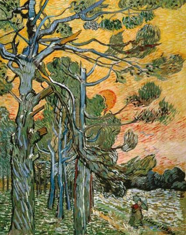 Pinos sob o sol poente e a personagem feminina – Van Gogh Vincent Van Gogh Master Apollon