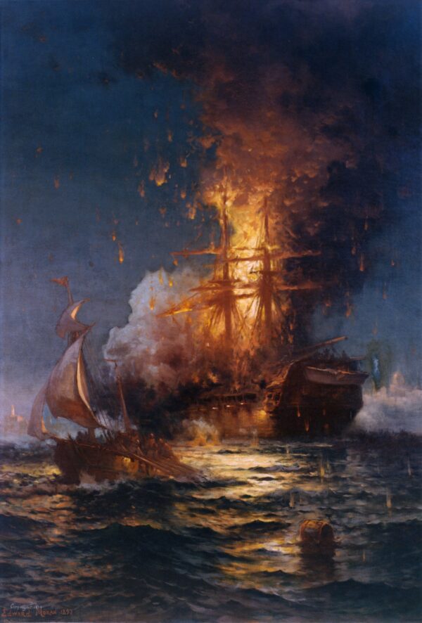 Incêndio da fragata Philadelphia no porto de Trípoli – Edward Moran Edward Moran Master Apollon