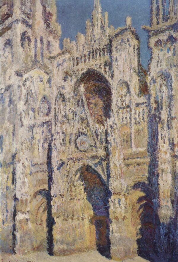 A Catedral de Rouen. O portal e a torre Saint-Romain, sob pleno sol; harmonia azul e ouro (W1360) – Claude Monet Cathédrales de Rouen de Claude Monet Master Apollon