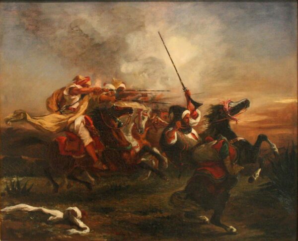 Cavaleiros marroquinos em ação militar – Eugène Delacroix Eugène Delacroix Master Apollon