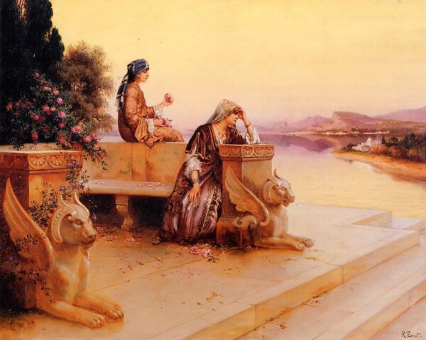 Mulheres árabes elegantes em uma varanda ao pôr do sol – Rudolf Ernst Rudolf Ernst Master Apollon