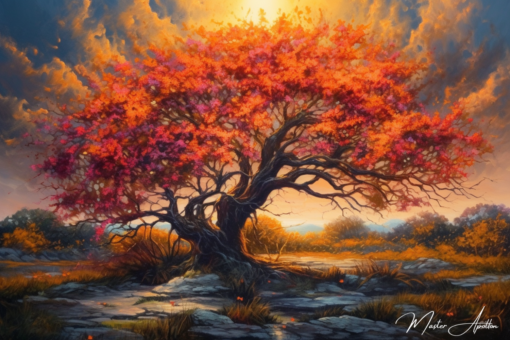 Quadro de árvore em flor laranja Árvores de pinturas contemporâneas Master Apollon 2