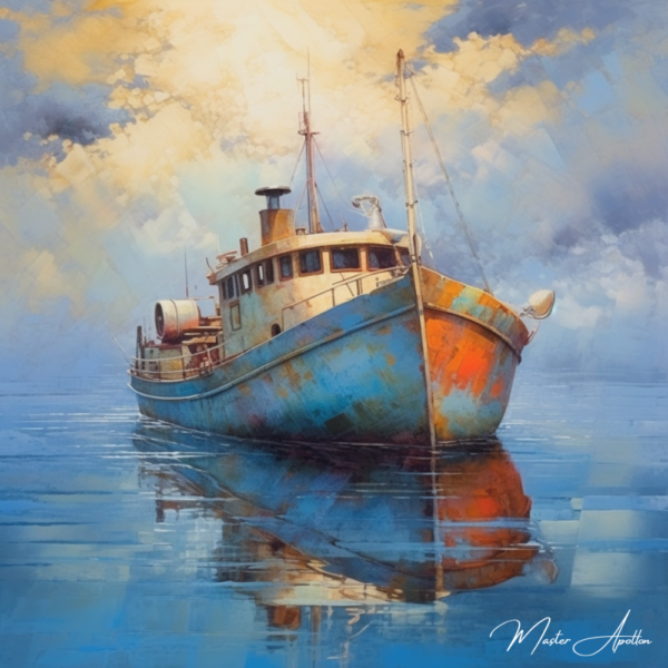 Quadro contemporâneo de barco pescador náutico Pinturas Contemporâneas de Barcos Master Apollon