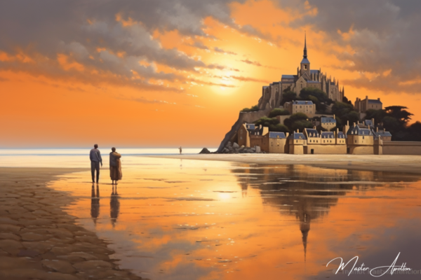 Quadro contemporâneo da Bretanha: Pôr do sol em Mont Saint-Michel Pinturas Contemporâneas Pintura Master Apollon