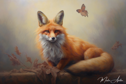 Quadro contemporâneo animais Raposa e borboleta Pinturas Contemporâneas de Animais Master Apollon 2