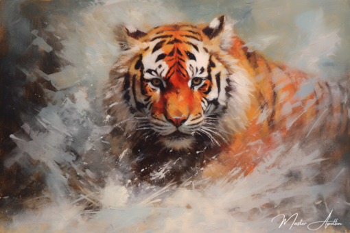 Tabela contemporânea animais Tigre na neve Pinturas Contemporâneas de Animais Master Apollon 2