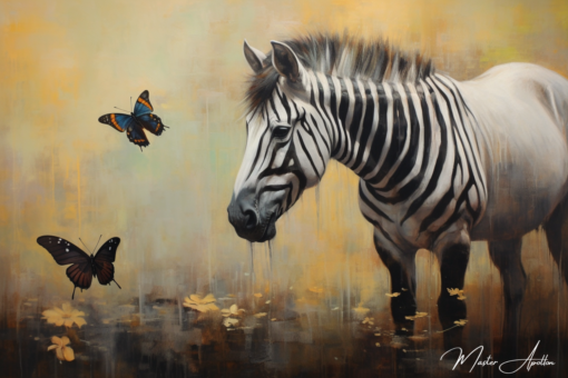 Quadro contemporâneo animais zebra e borboleta Pinturas Contemporâneas de Animais Master Apollon 2