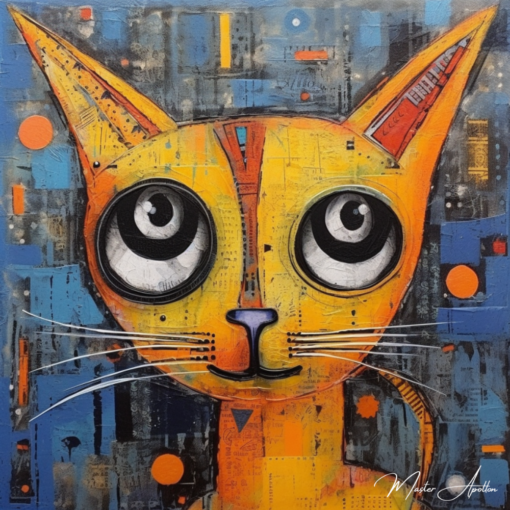 Quadro contemporâneo chat jaune Pinturas Contemporâneas Amarelas Master Apollon 2