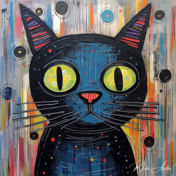 Quadro contemporâneo gato preto Pinturas Contemporâneas de Animais Master Apollon