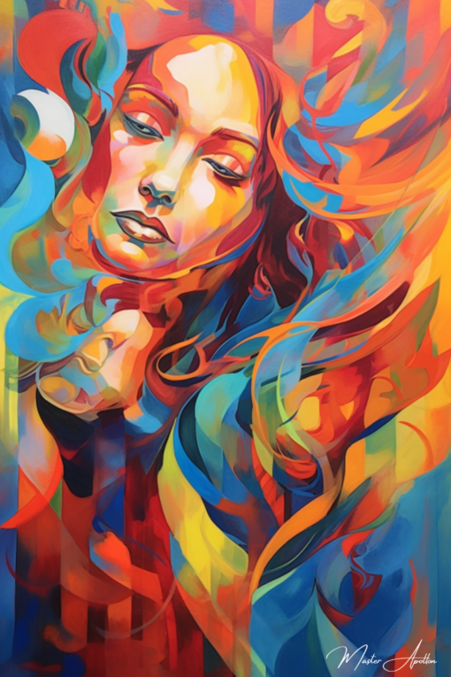Reflexão de um quadro contemporâneo colorido Pinturas Abstratas Contemporâneas Master Apollon 2