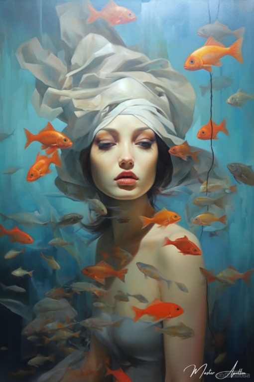 Pintura a óleo contemporânea de peixe Pinturas Contemporâneas de Mulheres Master Apollon
