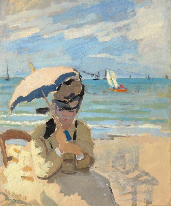 Camille sentada na praia em Trouville – Claude Monet Claude Monet Master Apollon