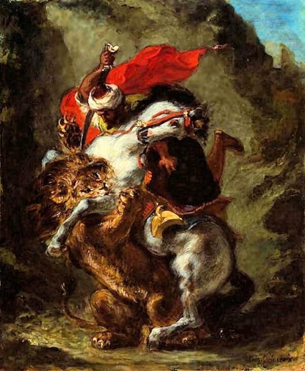 Cavaleiro árabe atacado por um leão – Eugène Delacroix Eugène Delacroix Master Apollon