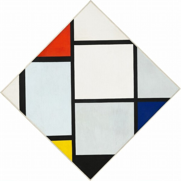 Composição losango com vermelho, cinza, azul, amarelo e preto – Mondrian Piet Mondrian Master Apollon