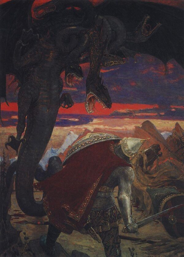 Combater Dobrynya Nikitich com a serpente de sete cabeças Hydra – Viktor Vasnetsov Viktor Vasnetsov Master Apollon