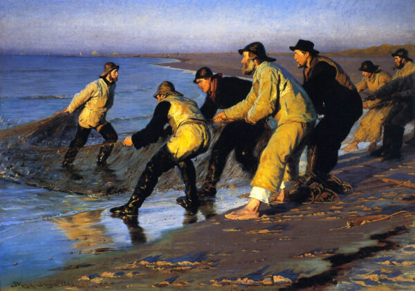 Pescadores puxando a rede na praia norte de Skagen – Peder Severin Kroyer Peder Severin Krøyer Master Apollon