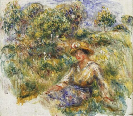 Mulher com um chapéu azul em uma pradaria (Mulher de azul com chapéu sentada na grama) – Pierre-Auguste Renoir Pierre-Auguste Renoir Master Apollon 2
