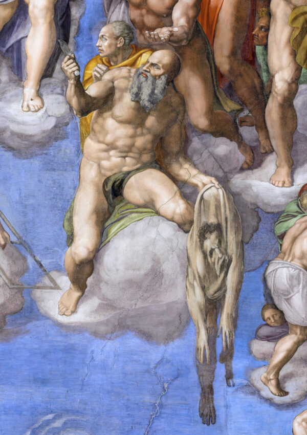 Plafond da Capela Sistina: O Juízo Final, detalhe de São Bartolomeu segurando sua pele depenada – Michelangelo Michelangelo Master Apollon