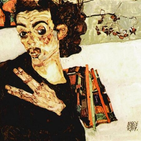 Autorretrato com um vaso negro e dedos afastados – Egon Schiele Egon Schiele Master Apollon