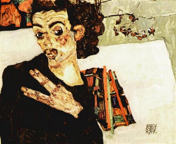 Autorretrato com um vaso negro e dedos afastados – Egon Schiele Egon Schiele Master Apollon