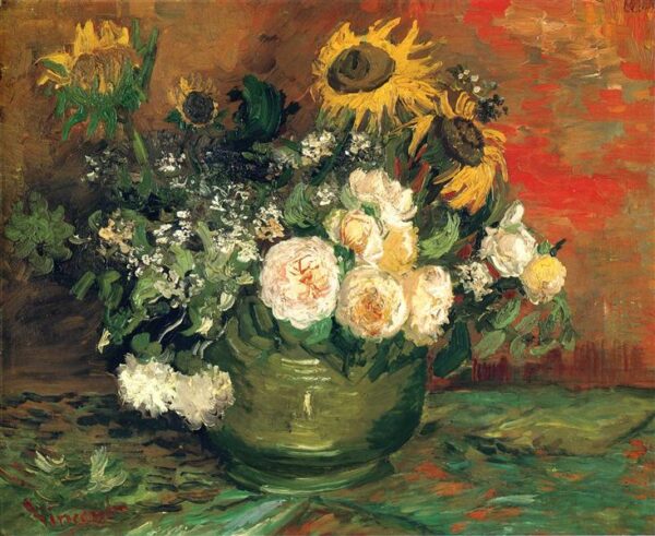 Vaso com girassóis, rosas – Van Gogh Vincent Van Gogh Master Apollon