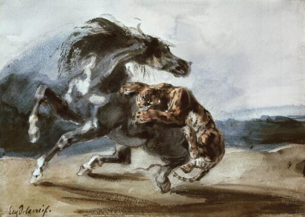 Tigre atacando um cavalo selvagem – Eugène Delacroix Eugène Delacroix Master Apollon