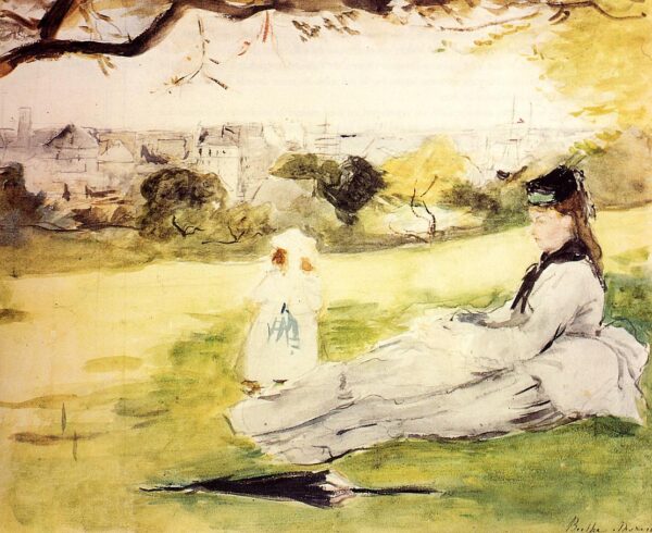 Mulher e Criança Sentadas em um Prado – Berthe Morisot Berthe Morisot Master Apollon