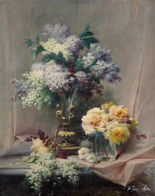 Bouquet de lilases e rosas sobre uma mesa – Eugène Bidau Eugène Bidau Master Apollon 2