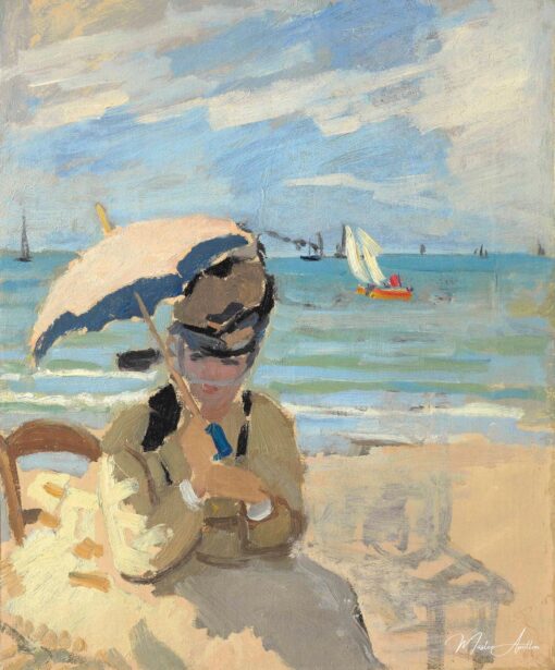 Camille sentada na praia em Trouville – Claude Monet Claude Monet Master Apollon