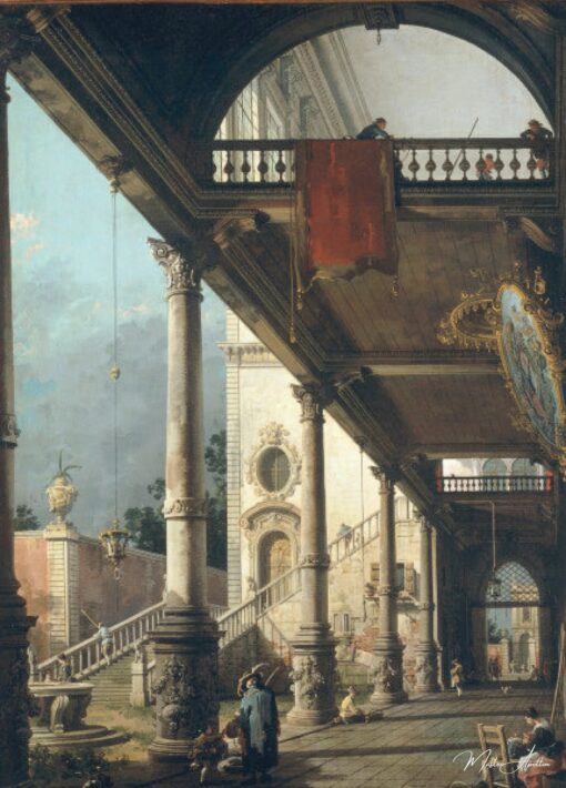 Capriccio: Uma colunata abrindo para o pátio de um palácio 1765 – Giovanni Antonio Canal Giovanni Antonio Canal Master Apollon 2