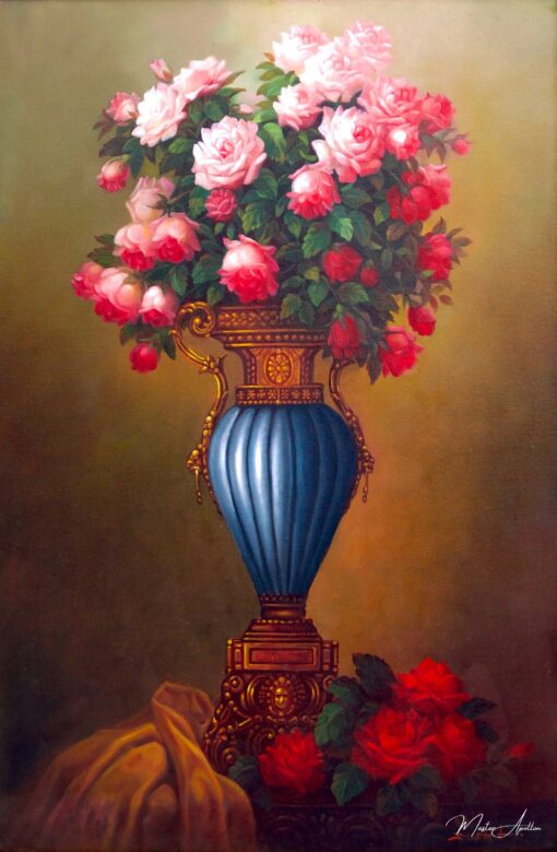 Flores em um Vaso Antigo | 60 x 90 cm Pintura Original à Venda Master Apollon 4