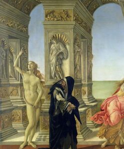 A Calúnia de Apeles; detalhe mostrando a figura nua da Verdade apontando para o céu e a Penitência vestida com um hábito dominicano em farrapos, 1497-98 detalhe de 31582 – Sandro Botticelli Sandro Botticelli Master Apollon