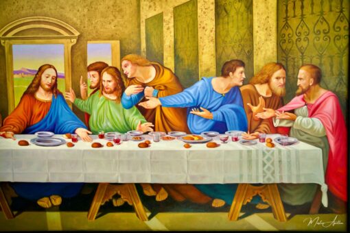 A Ceia – Uma reinterpretação da obra-prima de Léonard de Vinci por Master Apollon | 270 x 160 cm Pintura Original à Venda Master Apollon 6