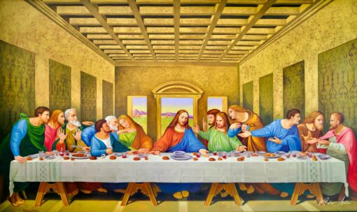 A Ceia – Uma reinterpretação da obra-prima de Léonard de Vinci por Master Apollon | 270 x 160 cm Pintura Original à Venda Master Apollon 4