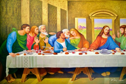 A Ceia – Uma reinterpretação da obra-prima de Léonard de Vinci por Master Apollon | 270 x 160 cm Pintura Original à Venda Master Apollon 7