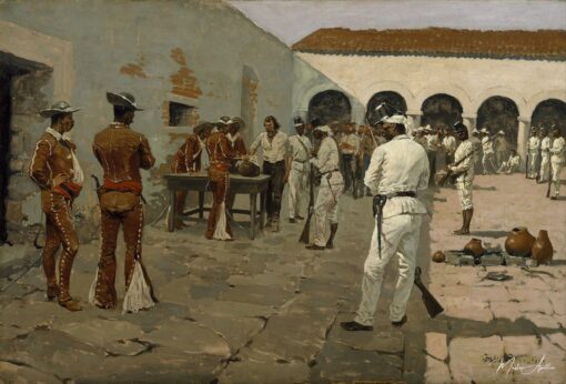 A expedição Mier: O desenho do feijão preto (Os prisioneiros desenham seus feijões) – Frederic Remington Frederic Remington Master Apollon