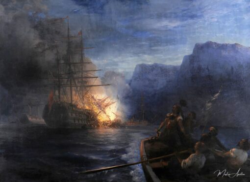 O incêndio do navio almirante turco por Kanáris, 1881 – Ivan Aïvazovski Ivan Konstantinovich Aivazóvski Master Apollon