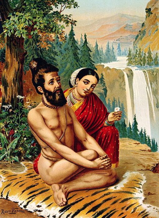 Menaka, a ninfa que tenta o yogue – Raja Ravi Varma Raja Ravi Varma Master Apollon