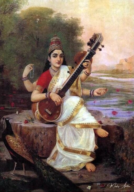 Pintura da deusa Saraswati – Ravi Varmâ Raja Ravi Varma Master Apollon