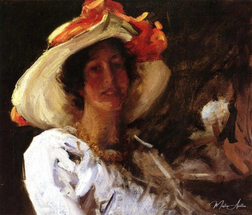 Retrato de Clara Stephens Usando um Chapéu com uma Faixa Laranja – William Merritt Chase William Merritt Chase Master Apollon 2