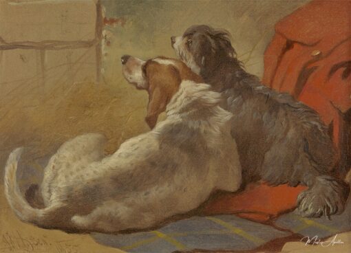 Um cão correndo e um colley barbudo sentado em um manto de caça – John Frederick Herring Snr John Frederick Herring Sr Master Apollon