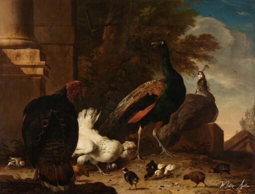Uma galinha com pavões e um peru, por volta de 1680 – Melchior d’Hondecoeter Melchior d'Hondecoeter Master Apollon