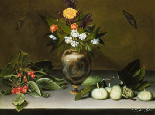 Vaso com flores, cerejas, figos e duas borboletas – Caravaggio Caravaggio Master Apollon
